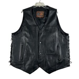 First Classics Vest Mens 3XL Black Leather Biker‎ Motorcycle Side Lace Pockets